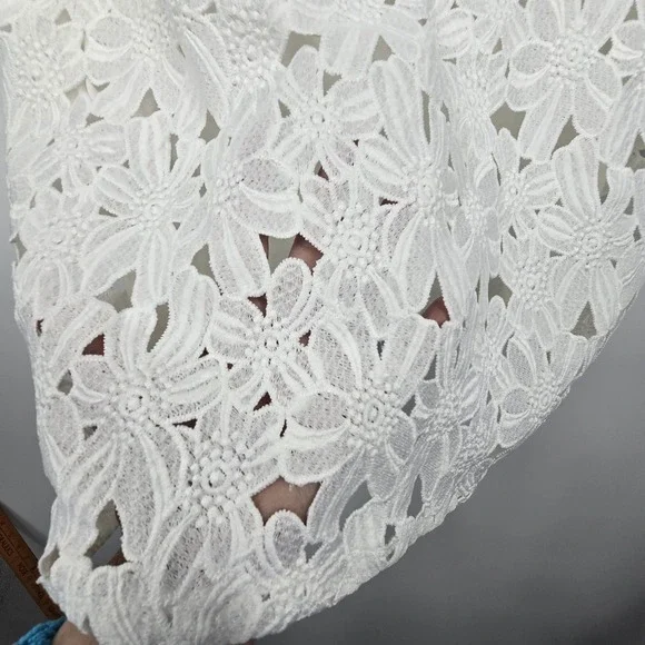 J. Jill Lace Overlay Blouse Top Women's LG White Cotton Modal Coquette Cottage - Picture 6 of 12